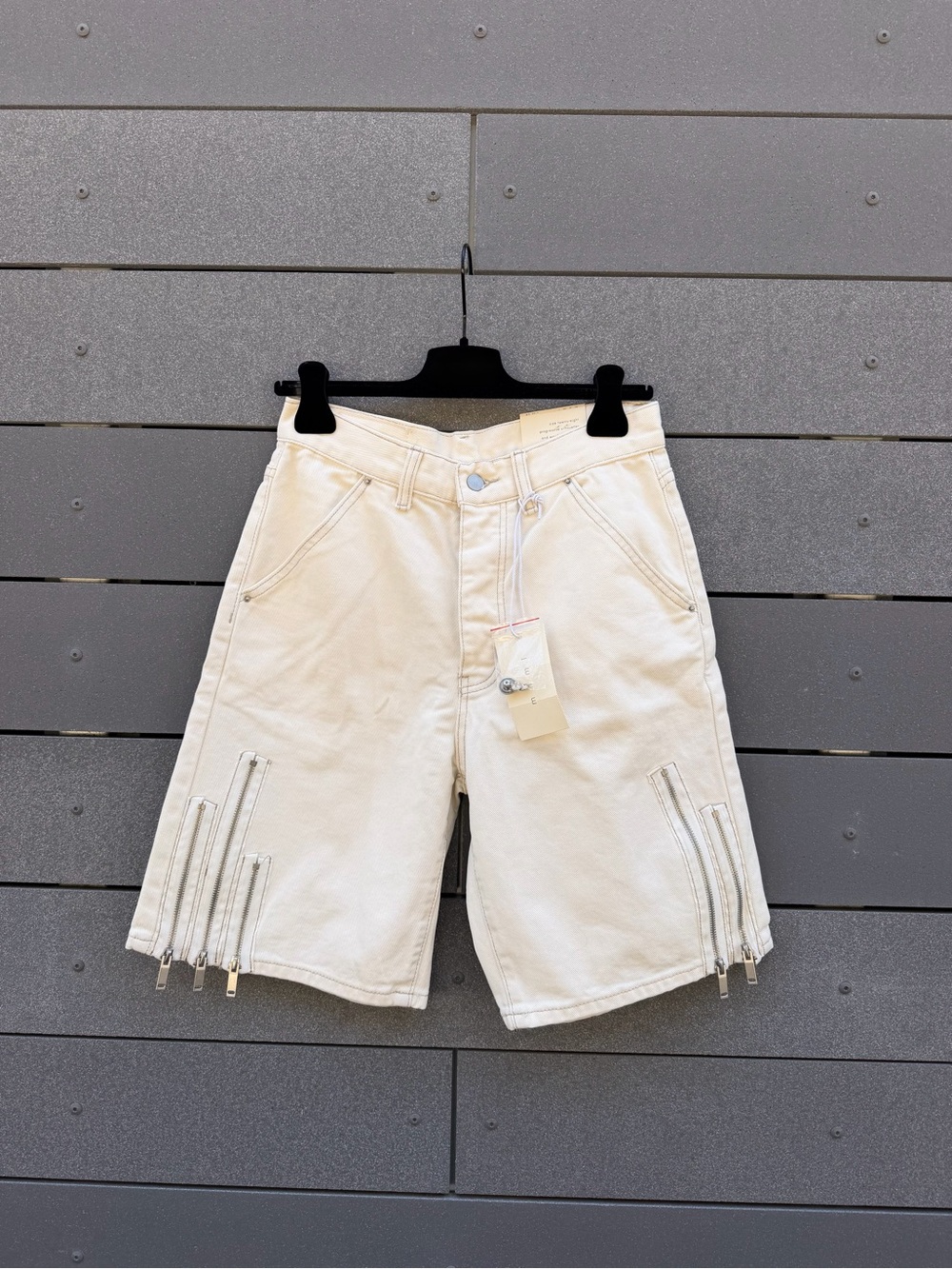 MNML Cream Cargo Shorts with Side Zip Accents